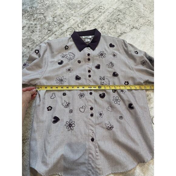 Vintage 80s Collared Purple Cat Theme Button Up Petite XL READ - Picture 7 of 7